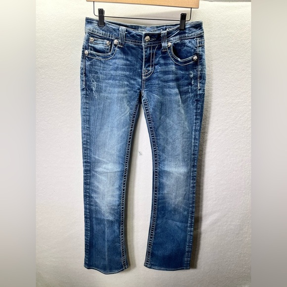 Miss Me Bootcut Denim Jeans Womens 28 Blue Stretxh Enbroidered Flap pocket 2165 - Picture 2 of 12
